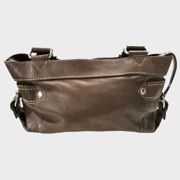 FOSSIL Castille Satchel Espresso Leather Handbag Side Pockets - Picture 11 of 12